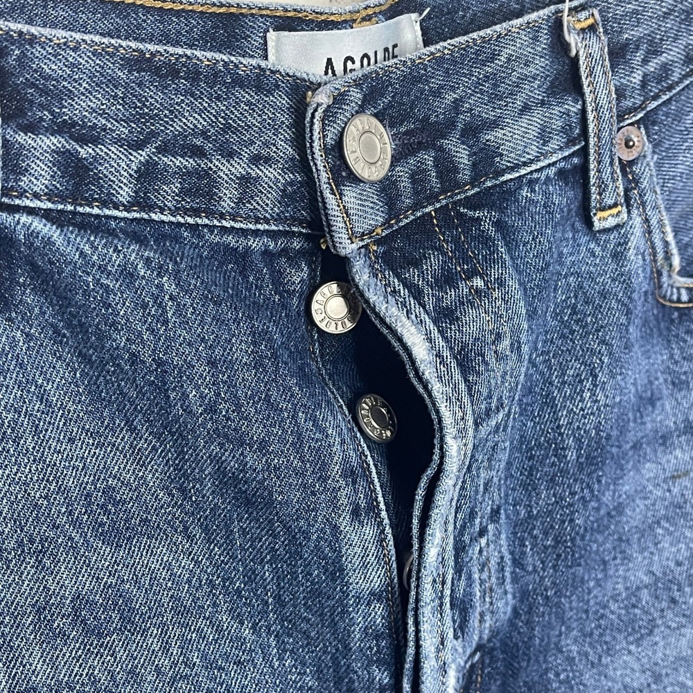 Agolde Women's Denim Jean Shorts in Medium Blue Distress - Picture 5 of 9